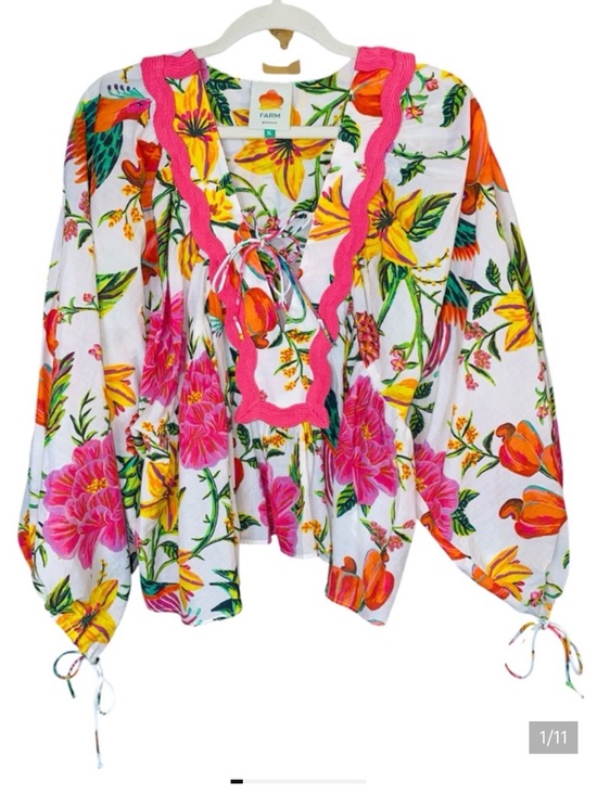 FARM Rio Tops - FARM Rio 100% Cotton Multicolor Floral Boho Top, Size Large